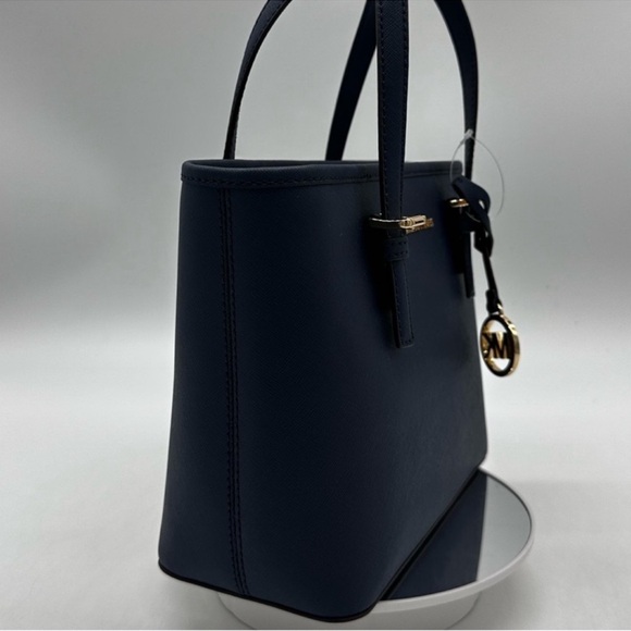 Michael Kors Jet Set Travel Extra-Small Top Zip Tote Bag Navy Blue/Gold - Picture 4 of 9